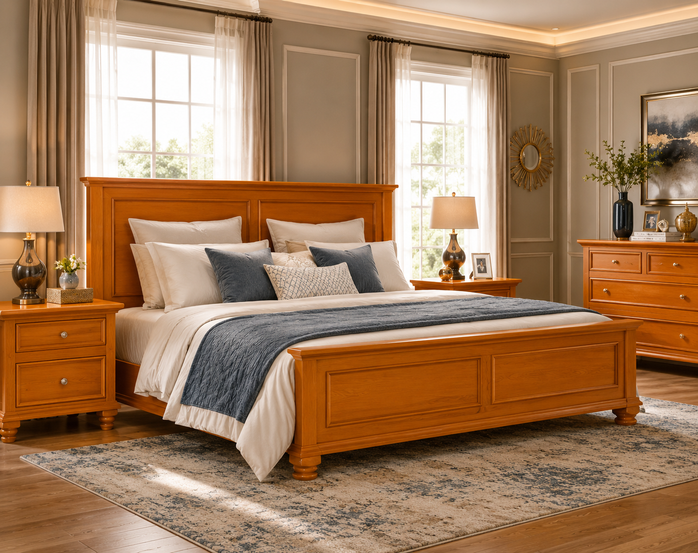 Modern wooden bed set by Awan Furniture in Islamabad